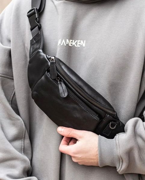 Чорна чоловіча бананка з натуральної гладкої шкіри Melnik Bags 200620 &mdash; поясна сумка 200620 фото