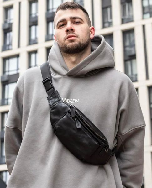 Чорна чоловіча бананка з натуральної гладкої шкіри Melnik Bags 200620 &mdash; поясна сумка 200620 фото