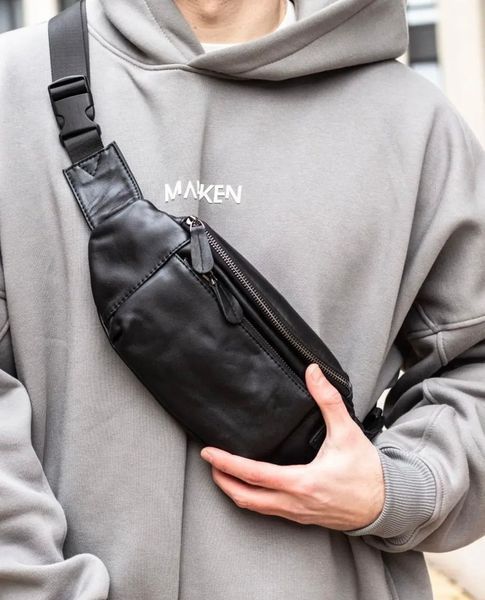 Чорна чоловіча бананка з натуральної гладкої шкіри Melnik Bags 200620 &mdash; поясна сумка 200620 фото