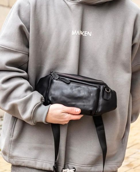 Чорна чоловіча бананка з натуральної гладкої шкіри Melnik Bags 200620 &mdash; поясна сумка 200620 фото