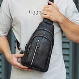 Чоловіча сумка-слінг на одне плече TIDING BAG 74521, чорна натуральна теляча шкіра, Туреччина 74521 фото