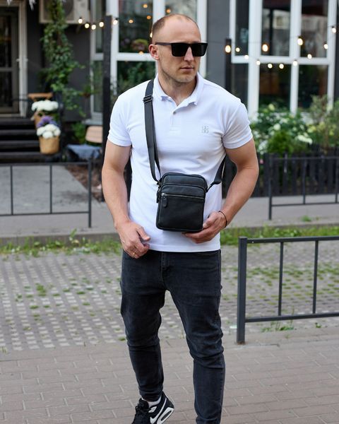 Сумка через плече чоловіча шкіряна Melnik Bags АВ24-22467 Чорна 21х16х7 см барсетка з двома відділеннями АВ24-22467 фото