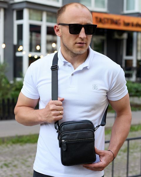 Сумка через плече чоловіча шкіряна Melnik Bags АВ24-22467 Чорна 21х16х7 см барсетка з двома відділеннями АВ24-22467 фото