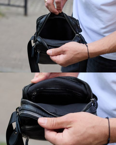 Сумка через плече чоловіча шкіряна Melnik Bags АВ24-22467 Чорна 21х16х7 см барсетка з двома відділеннями АВ24-22467 фото