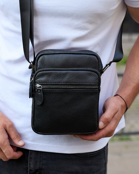 Сумка через плече чоловіча шкіряна Melnik Bags АВ24-22467 Чорна 21х16х7 см барсетка з двома відділеннями АВ24-22467 фото