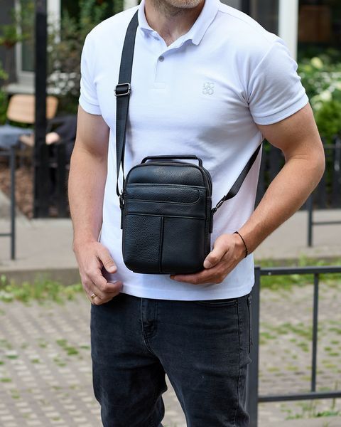 Сумка через плече чоловіча шкіряна Melnik Bags ВК60-455466 Чорна 24х18х7 см барсетка ВК60-455466 фото