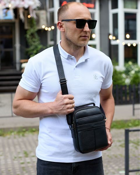 Сумка через плече чоловіча шкіряна Melnik Bags ВК60-455466 Чорна 24х18х7 см барсетка ВК60-455466 фото