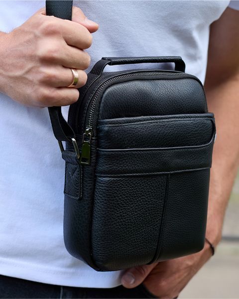Сумка через плече чоловіча шкіряна Melnik Bags ВК60-455466 Чорна 24х18х7 см барсетка ВК60-455466 фото
