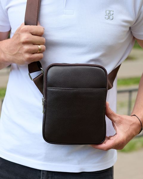 Сумка через плечо мужская кожаная Melnik Bags АР60-4567 Коричневая 22х17х4.5 см барсетка АР60-4567 фото