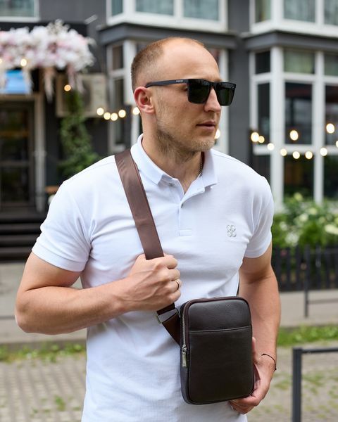 Сумка через плечо мужская кожаная Melnik Bags АР60-4567 Коричневая 22х17х4.5 см барсетка АР60-4567 фото