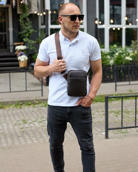 Сумка через плечо мужская кожаная Melnik Bags АР60-4567 Коричневая 22х17х4.5 см барсетка АР60-4567 фото