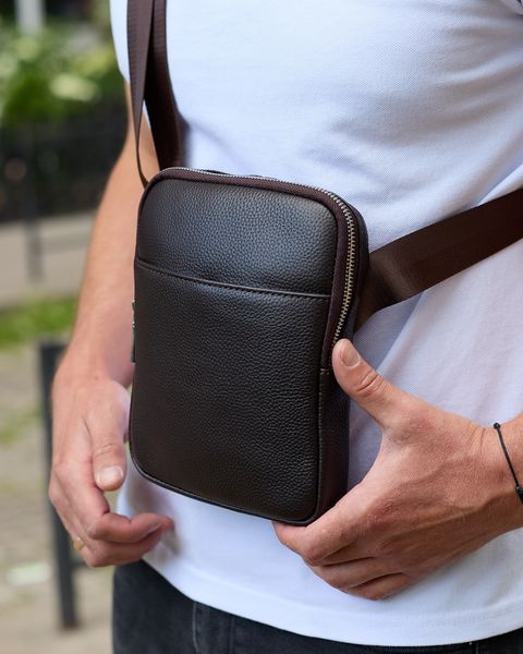 Сумка через плечо мужская кожаная Melnik Bags АР60-4567 Коричневая 22х17х4.5 см барсетка АР60-4567 фото