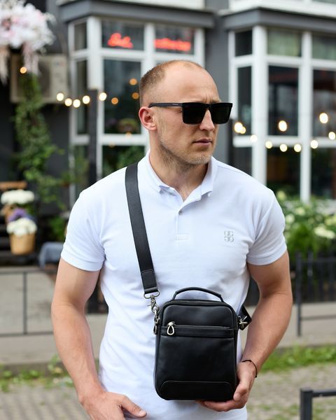 Сумка через плечо мужская кожаная Melnik Bags ВК460-466 Черная 22х18х8 см барсетка ВК460-466 фото