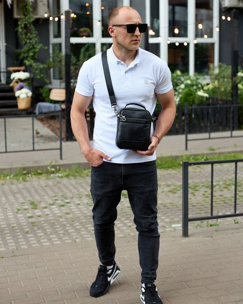 Сумка через плечо мужская кожаная Melnik Bags ВК460-466 Черная 22х18х8 см барсетка ВК460-466 фото