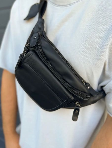 Чорна чоловіча бананка з клапаном із натуральної гладкої шкіри Melnik Bags 17051973 &mdash; поясна сумка 17051973 фото