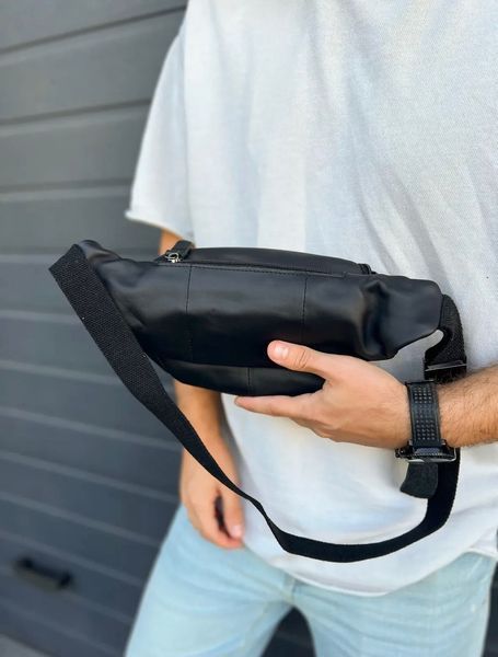 Чорна чоловіча бананка з клапаном із натуральної гладкої шкіри Melnik Bags 17051973 &mdash; поясна сумка 17051973 фото