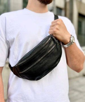 Чорна чоловіча бананка з натуральної гладкої шкіри Melnik Bags 27031973 &mdash; поясна сумка 27031973 фото