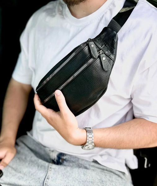 Чорна чоловіча бананка з натуральної гладкої шкіри Melnik Bags 27031973 &mdash; поясна сумка 27031973 фото