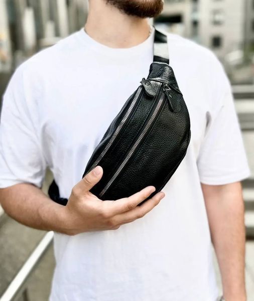 Чорна чоловіча бананка з натуральної гладкої шкіри Melnik Bags 27031973 &mdash; поясна сумка 27031973 фото