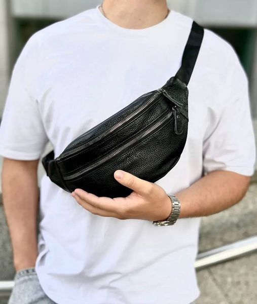 Чорна чоловіча бананка з натуральної гладкої шкіри Melnik Bags 27031973 &mdash; поясна сумка 27031973 фото