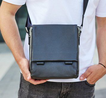 Мужская кожаная сумка-мессенджер Melnik Bags Черная (9389) 9389 фото