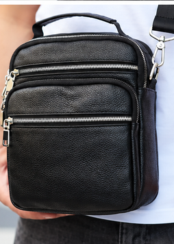 Чоловіча шкіряна сумка-барсетка Melnik Bags Чорна (Bx-14613) Bx-14613 фото