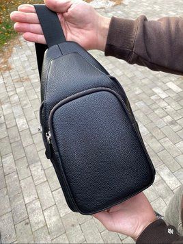 Чоловіча Сумка-слінг з натуральної шкіри чорна через плече з натуральної шкіри TIDING BAG 34091 34091 фото