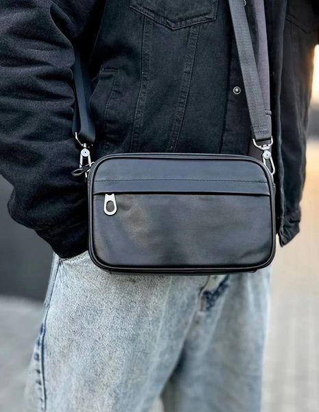 Черная мужская сумка кросс-боди бананка из натуральной кожи Melnik Bags 211196 &mdash; поясная сумка 211196 фото