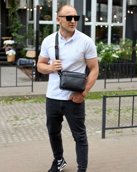 Сумка через плечо мужская кожаная Melnik Bags АЕ15-8765 Черная 23х16х8 см барсетка на два отделения АЕ15-8765 фото