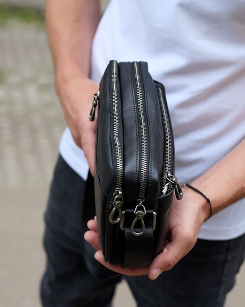 Сумка через плечо мужская кожаная Melnik Bags АЕ15-8765 Черная 23х16х8 см барсетка на два отделения АЕ15-8765 фото