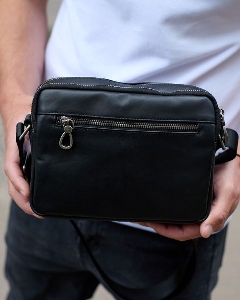 Сумка через плечо мужская кожаная Melnik Bags АЕ15-8765 Черная 23х16х8 см барсетка на два отделения АЕ15-8765 фото