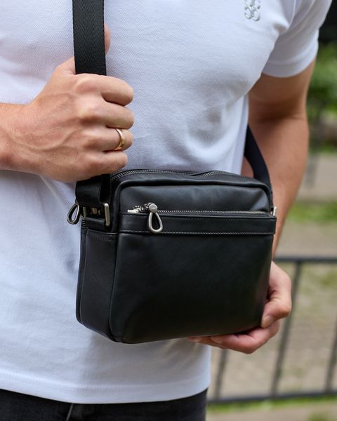 Сумка через плечо мужская кожаная Melnik Bags АЕ15-8765 Черная 23х16х8 см барсетка на два отделения АЕ15-8765 фото