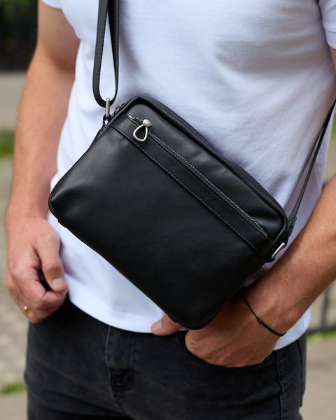 Сумка через плечо мужская кожаная Melnik Bags АЕ15-8765 Черная 23х16х8 см барсетка на два отделения АЕ15-8765 фото