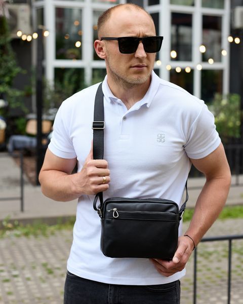 Сумка через плечо мужская кожаная Melnik Bags АЕ15-8765 Черная 23х16х8 см барсетка на два отделения АЕ15-8765 фото