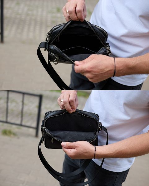 Сумка через плечо мужская кожаная Melnik Bags АЕ15-8765 Черная 23х16х8 см барсетка на два отделения АЕ15-8765 фото