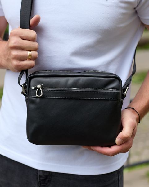 Сумка через плечо мужская кожаная Melnik Bags АЕ15-8765 Черная 23х16х8 см барсетка на два отделения АЕ15-8765 фото