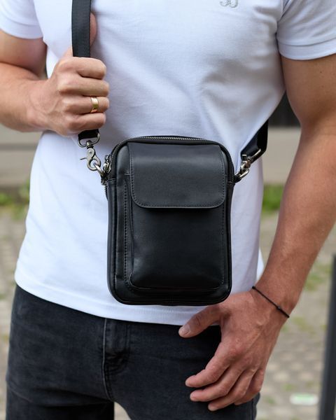 Сумка через плечо мужская кожаная Melnik Bags АЕ94-9998 Черная 22х16х8 см барсетка с клапаном АЕ94-9998 фото