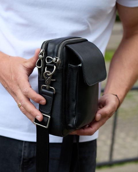 Сумка через плечо мужская кожаная Melnik Bags АЕ94-9998 Черная 22х16х8 см барсетка с клапаном АЕ94-9998 фото