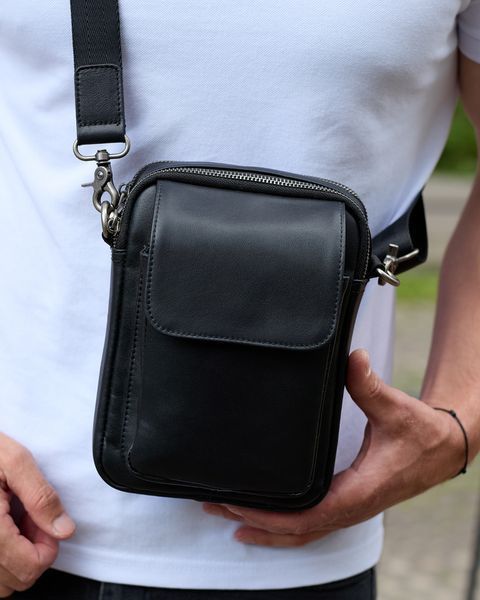 Сумка через плечо мужская кожаная Melnik Bags АЕ94-9998 Черная 22х16х8 см барсетка с клапаном АЕ94-9998 фото