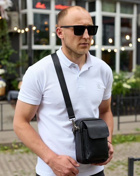 Сумка через плечо мужская кожаная Melnik Bags АЕ94-9998 Черная 22х16х8 см барсетка с клапаном АЕ94-9998 фото