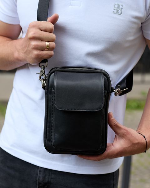 Сумка через плечо мужская кожаная Melnik Bags АЕ94-9998 Черная 22х16х8 см барсетка с клапаном АЕ94-9998 фото