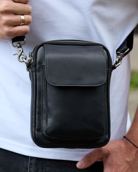 Сумка через плечо мужская кожаная Melnik Bags АЕ94-9998 Черная 22х16х8 см барсетка с клапаном АЕ94-9998 фото