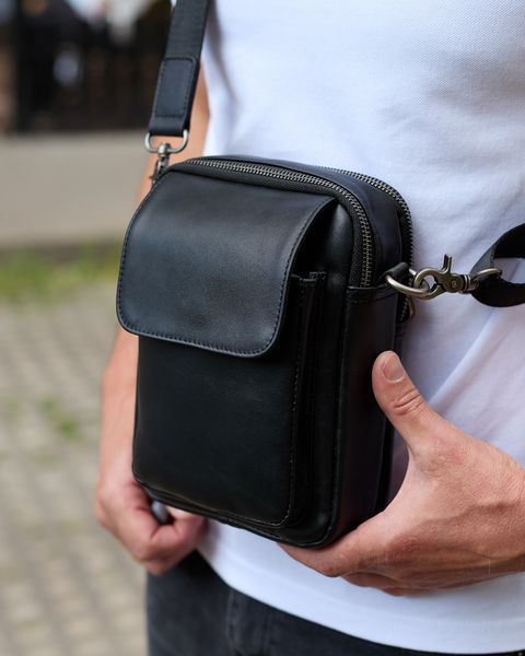 Сумка через плечо мужская кожаная Melnik Bags АЕ94-9998 Черная 22х16х8 см барсетка с клапаном АЕ94-9998 фото
