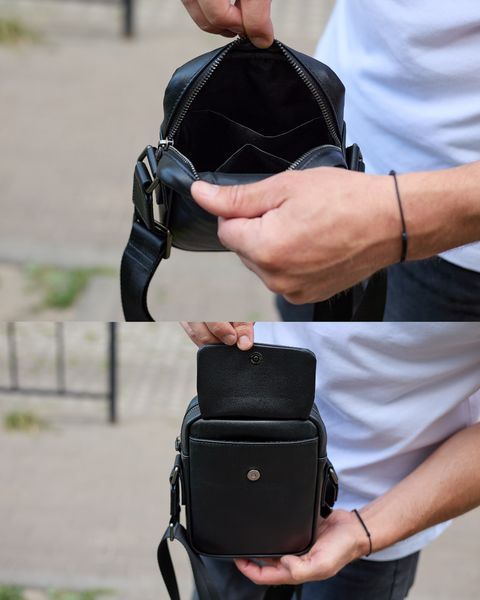 Сумка через плече чоловіча шкіряна Melnik Bags АВ24-489967 Чорна 21х16х6 см барсетка з клапаном АВ24-489967 фото