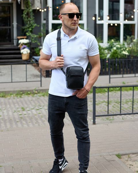 Сумка через плече чоловіча шкіряна Melnik Bags АВ24-489967 Чорна 21х16х6 см барсетка з клапаном АВ24-489967 фото