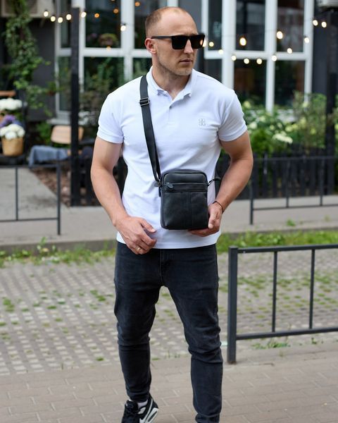 Сумка через плечо мужская кожаная Melnik Bags АВ24-45567 Черная 21х16х7 см барсетка на два отделения АВ24-45567 фото