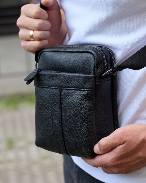 Сумка через плечо мужская кожаная Melnik Bags АВ24-45567 Черная 21х16х7 см барсетка на два отделения АВ24-45567 фото