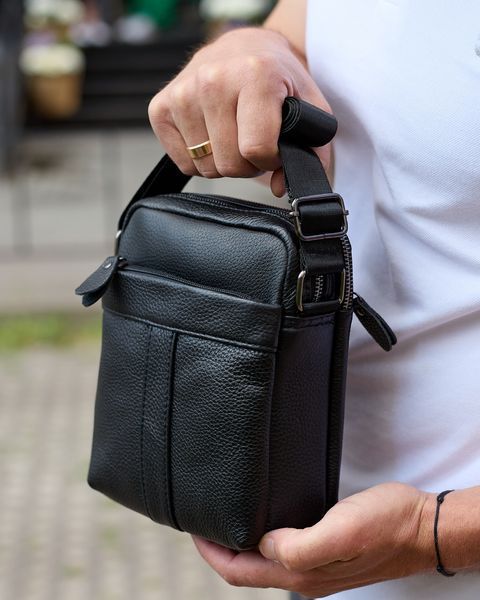 Сумка через плечо мужская кожаная Melnik Bags АВ24-45567 Черная 21х16х7 см барсетка на два отделения АВ24-45567 фото
