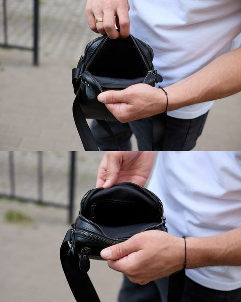 Сумка через плечо мужская кожаная Melnik Bags АВ24-45567 Черная 21х16х7 см барсетка на два отделения АВ24-45567 фото